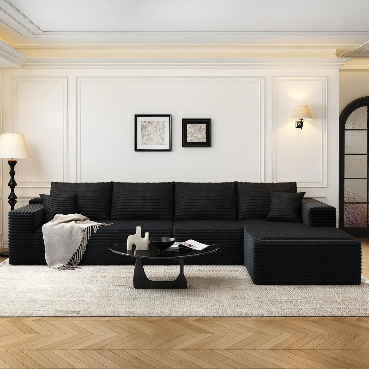 107.5" Cloud Modular Sectional Sofa Couch with L-Shape Chaise,Modern Minimalist Upholstered Couches for Living Room Bedroom,Deep Seat Corner Couch .No Assembly Required (Black,Left Facing Chaise) - image 50