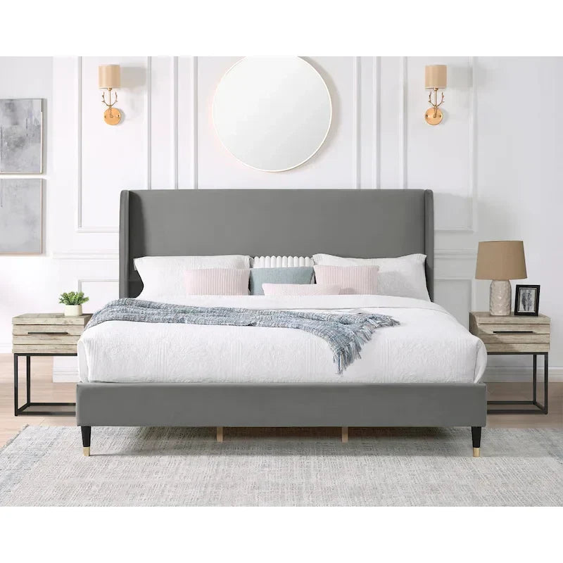 Roundhill Furniture Rozitta Upholstered Wingback Bed with Platform Design - image 13