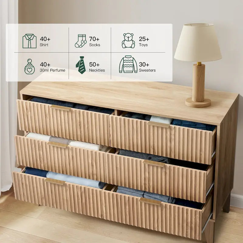 Modern 6 Drawer Dresser with Fluted Front and Metal Handles - image 1