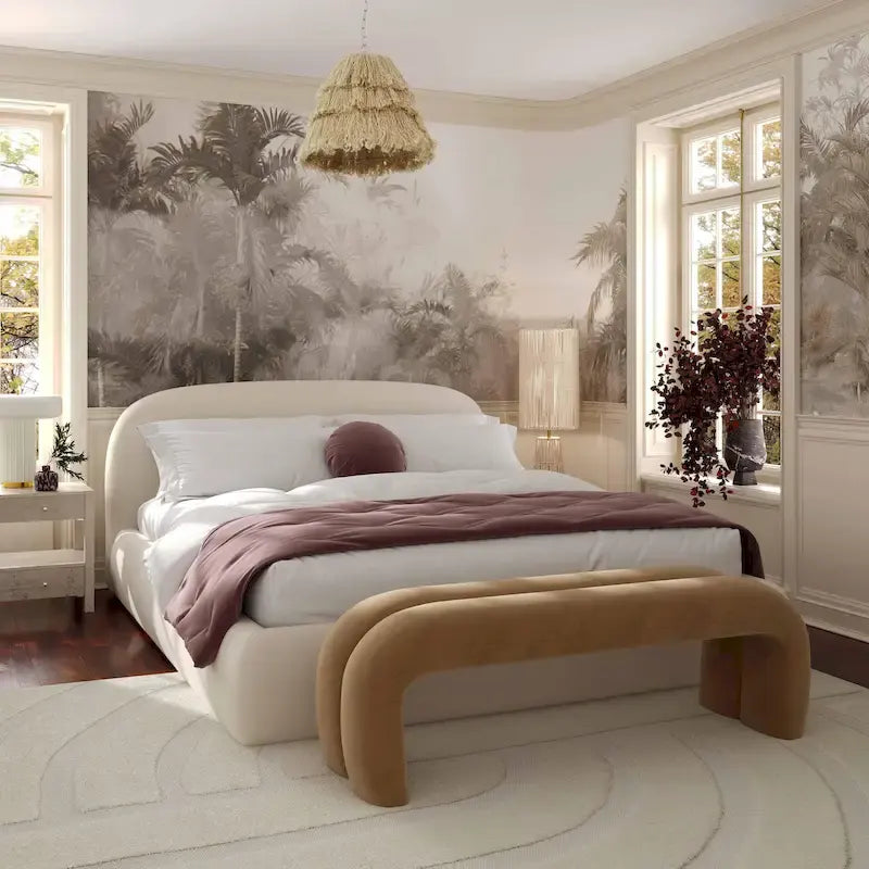 Bara King Bed in Cream Textured Velvet - image 2