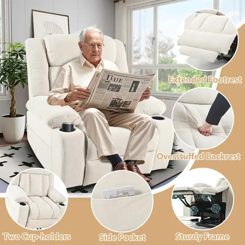 Elevated Recliner Chair for Seniors - Fabric Lift Chair with Extended Footrest, Dual Cup Holders, Side Pockets, and Remote Control - image 8