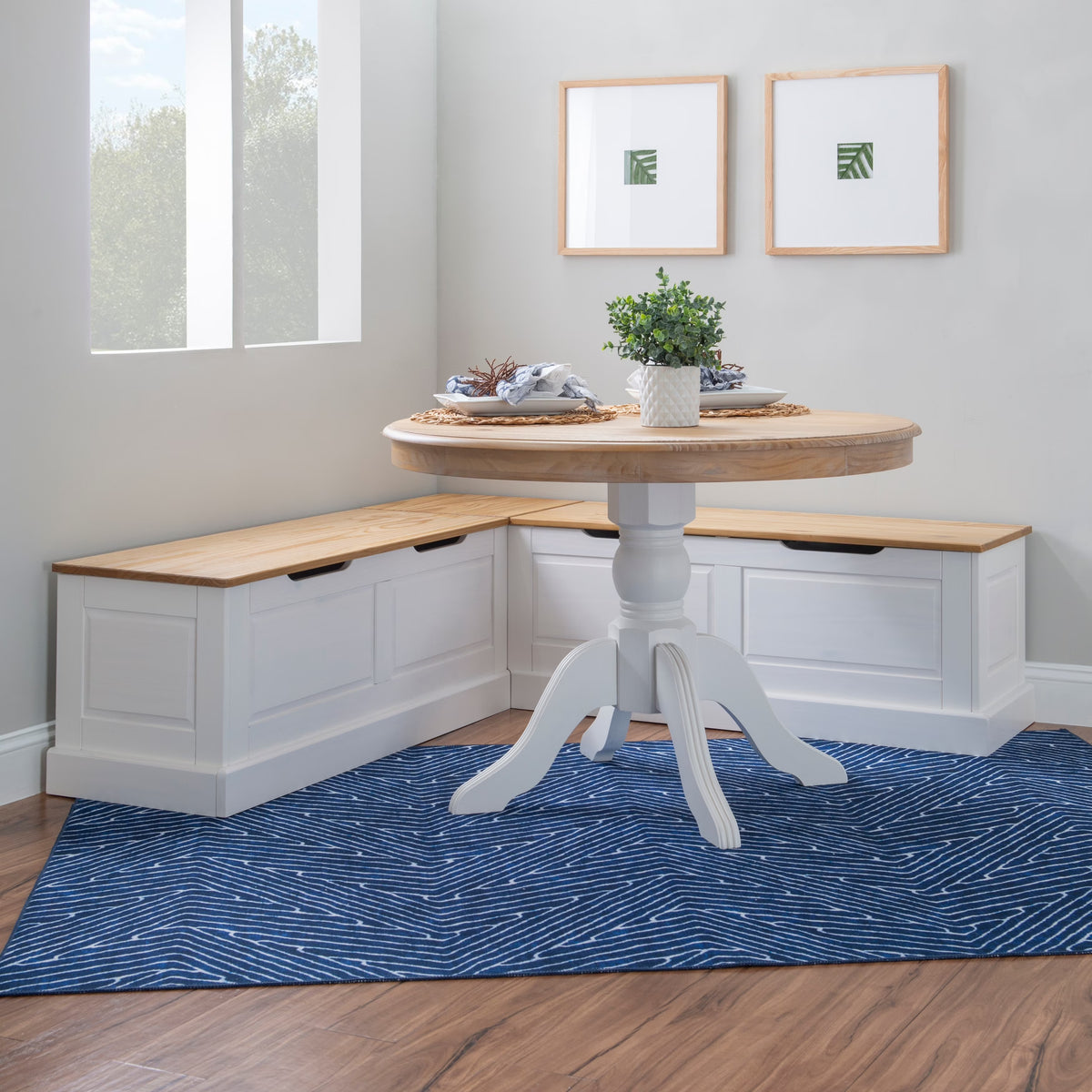 Linon Nook Bench Collection L - Shaped Wood Farmhouse Breakfast Bench with Hidden Storage, White - image 4