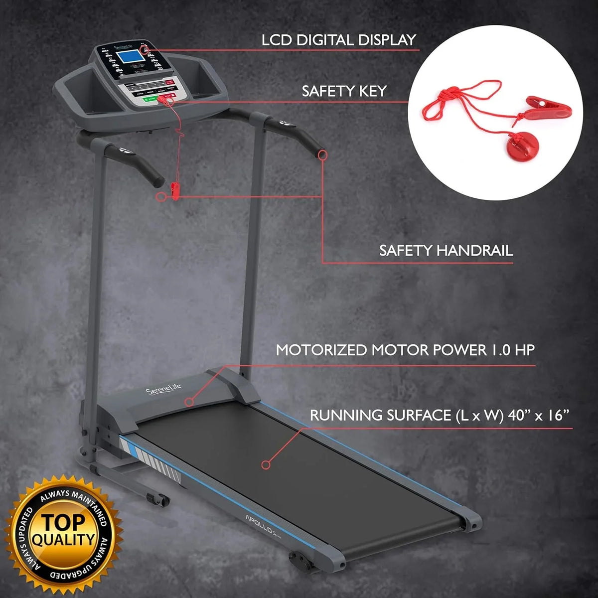 SereneLife Folding Treadmill - Foldable Home Fitness Equipment with LCD for Walking & Running - Cardio Exercise Machine - Preset and Adjustable Programs - Bluetooth Connectivity - image 20