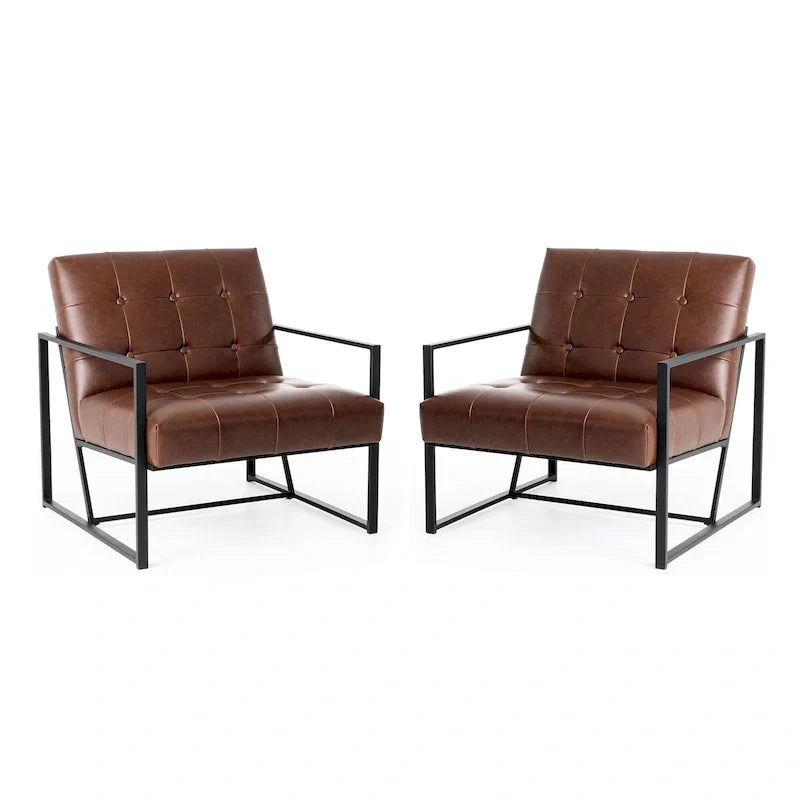 Glitzhome Set of 2 Mid-Century Tufted Accent Chairs in 29.25W PU Leather - image 4