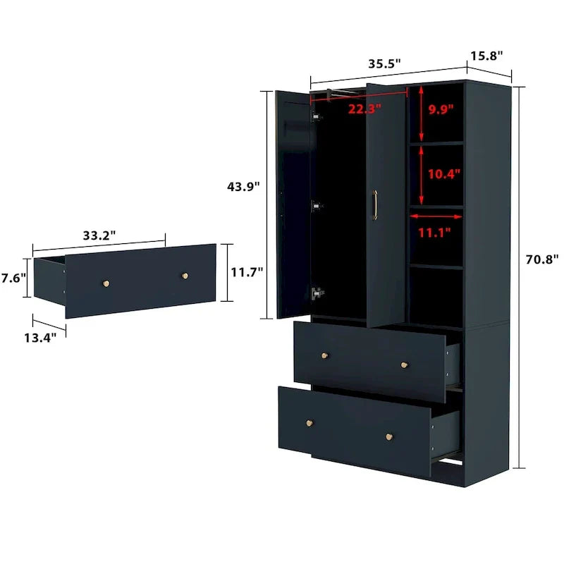 Modern Wardrobe Armoire with Mirror Door Drawers and Shelves - image 35