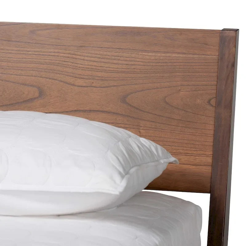 Salvatore Mid-Century Modern Walnut Brown Wood Platform Bed - image 5