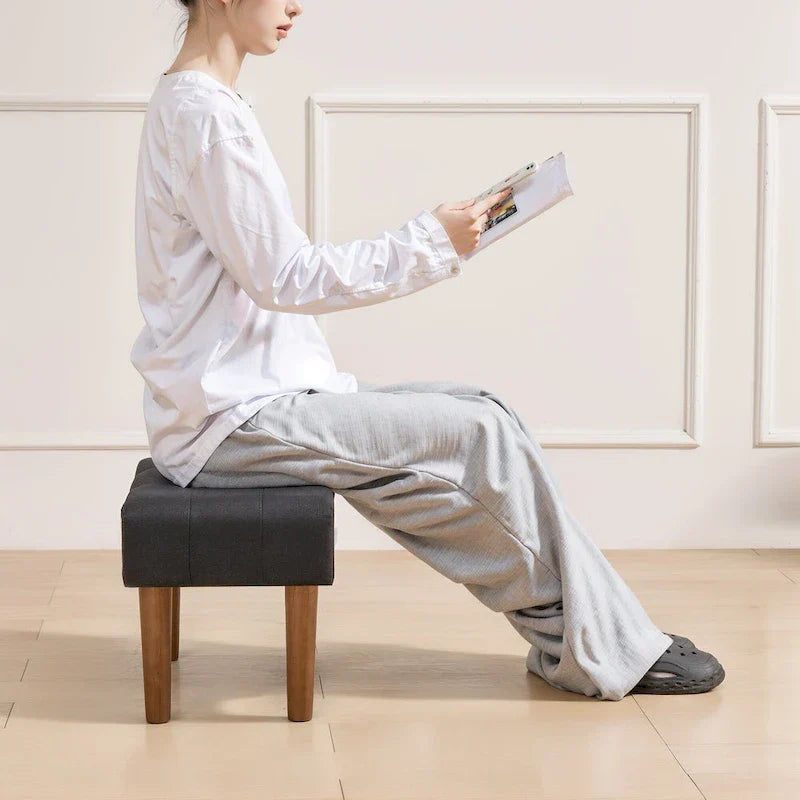 Set of 2 Small Linen Foot Stools with Legs - Rectangle Upholstered Ottoman Footrests - image 33