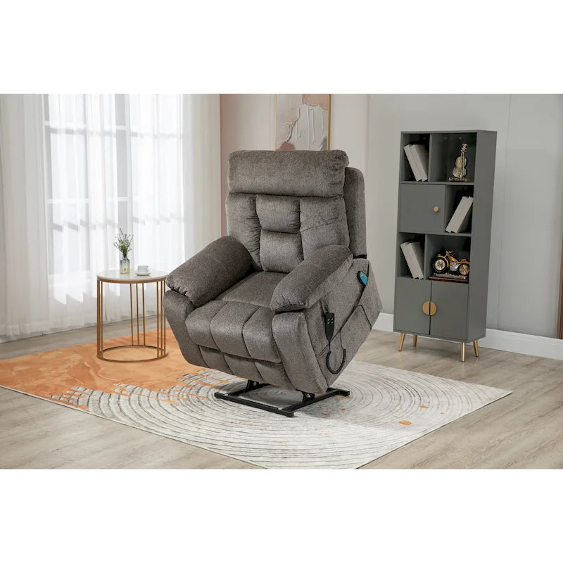 Gray Chenille Power Lift Recliner with Massage and Concealed Cup Holder - image 2