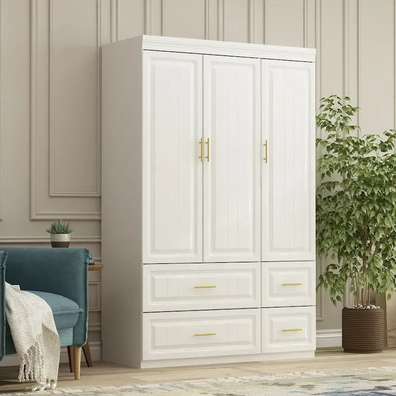 Modern Wardrobe Armoire with Hanging Rod Shelves and Drawers - image 18