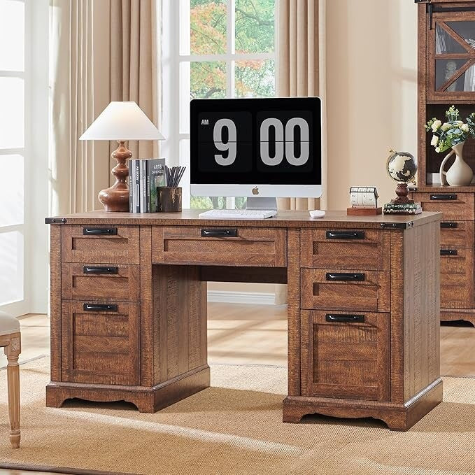 60 Farmhouse Executive Desk, Wood Home Office Desk, Computer Desk - image 5