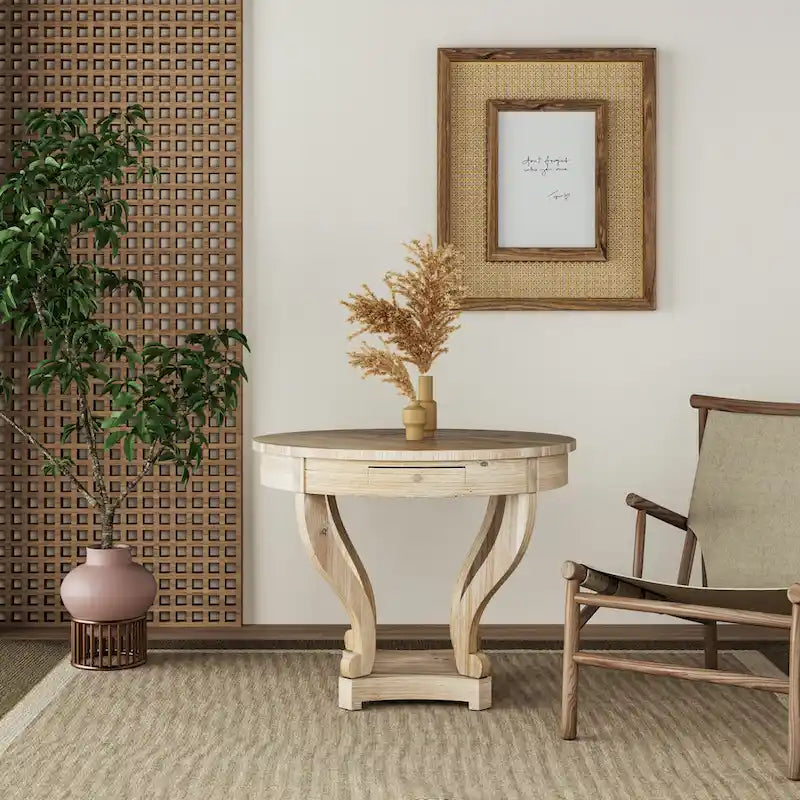 Small Round Dining Table with Curved Legs in Farmhouse Style - image 1