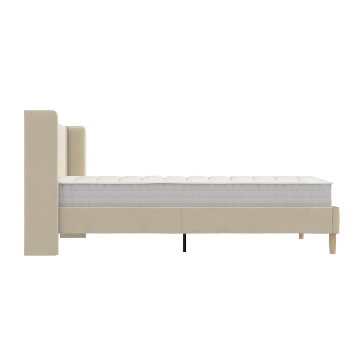 Mainstays Kelsey Upholstered Platform Bed Frame with Tufted Wingback Headboard, No Box Spring Required, Queen, Cream Velvet - image 8