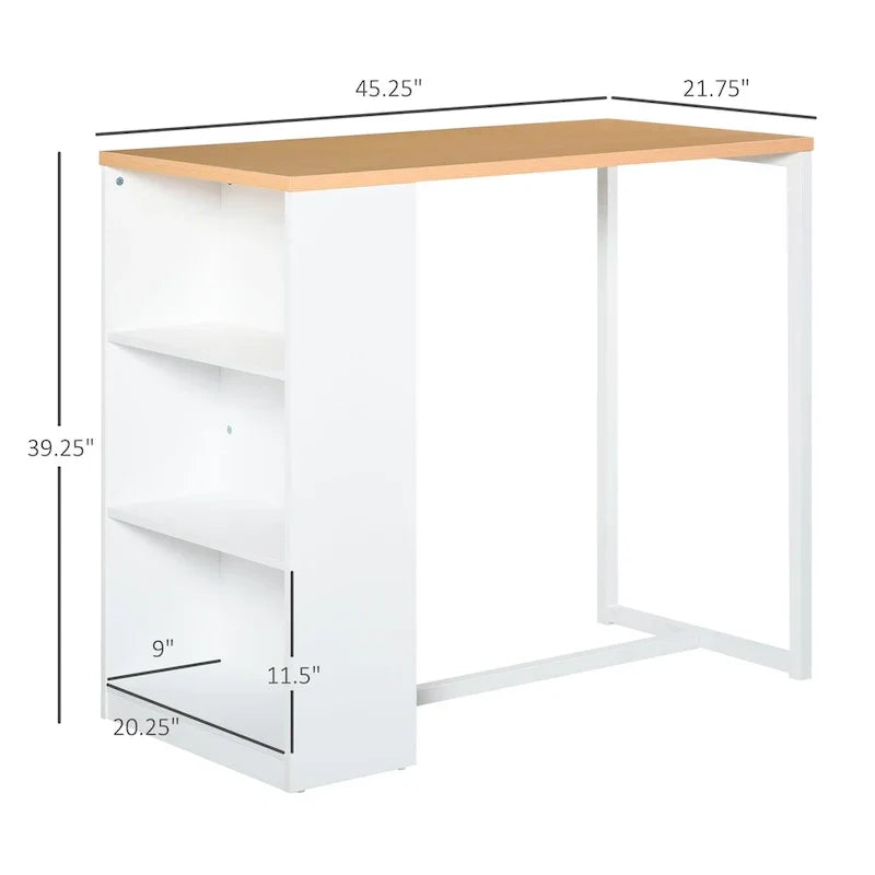 HOMCOM White Bar Table with 3-Tier Storage Shelf, Metal Frame, and Sturdy Thick Top - Ideal for Kitchen and Pub Use - image 1