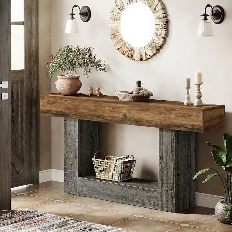 Rustic 2-Tier Entryway Table for Living Room, Hallway, and Foyer - image 5