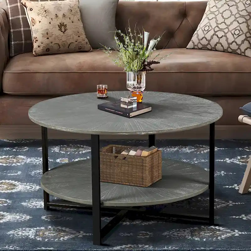 Two-Tier Round Coffee Table with Storage - image 2