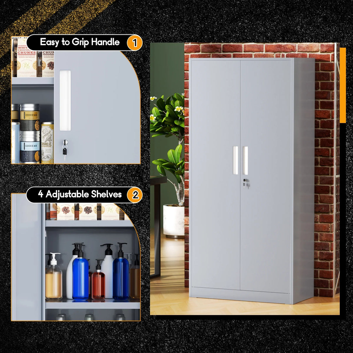 SOLAURA 71" Metal Garage Storage Cabinet with Locking Doors and Adjustable Shelves for Home, Office(Black) - image 34