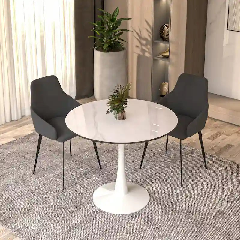 Bristol 35-Inch Round Dining Table for 4 with Sintered Stone Top and White Stainless Steel Pedestal Base - image 15