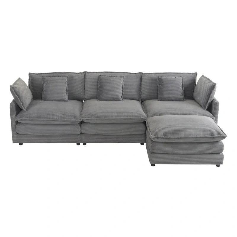 112.6-Inch Corduroy Upholstered L-Shaped Modular Sectional Sofa with Convenient Side Storage Pockets - image 14