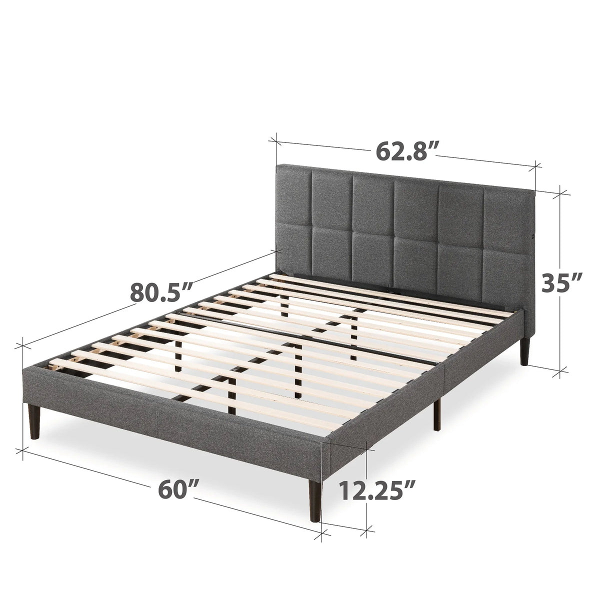 Zinus Lottie 35" Upholstered Platform Bed Frame with USB Ports, Grey, Queen - image 7