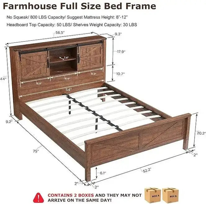 Farmhouse Full Bed Frame with Storage Shelves and Built-in Charging Station - image 37