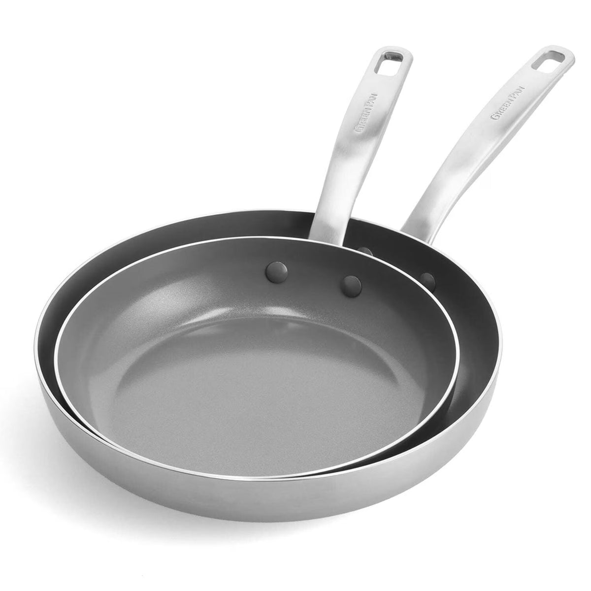 GreenPan Chatham Tri-Ply Stainless Steel Healthy Ceramic Nonstick Induction Suitable, 2 Piece Frypan Set, 8" and 10", Silver - image 1
