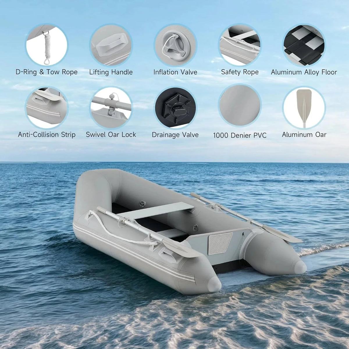 CREWORKS 7.5ft Inflatable Dinghy Boat, 2 Person 660lb Transom Sport Tender Boat with Pump Aluminum Oars Floor, Heavy Duty Inflatable Raft Kayak for Adults - image 4