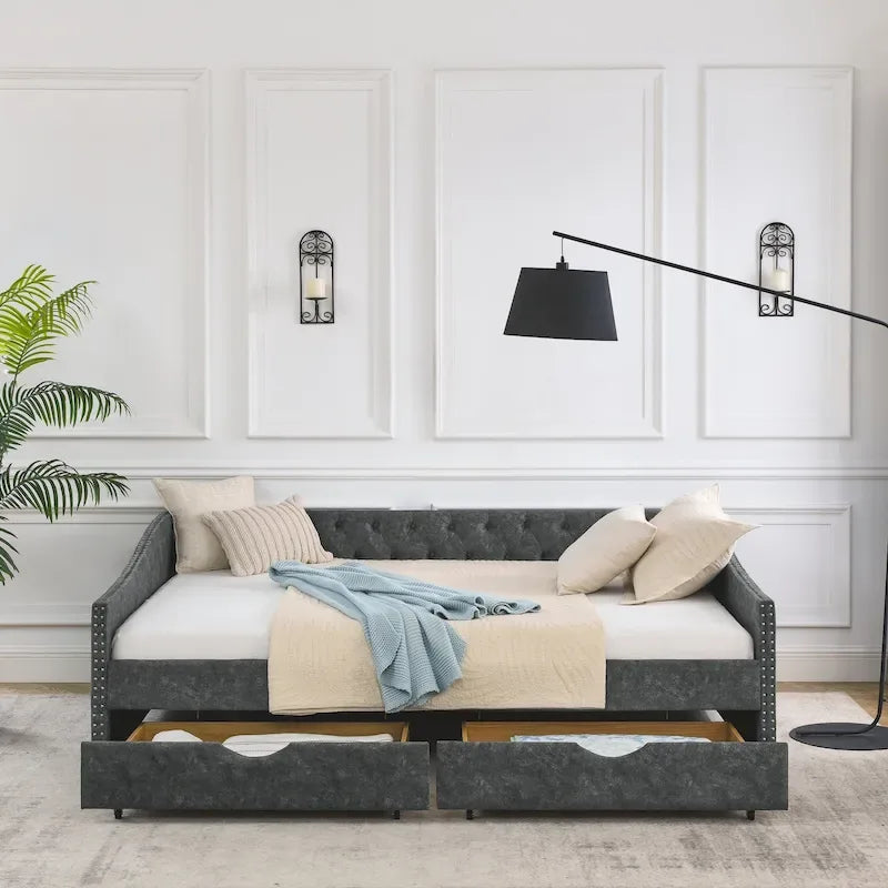 Upholstered Tufted Queen Size Daybed Sofa Bed with Storage Drawers - image 8