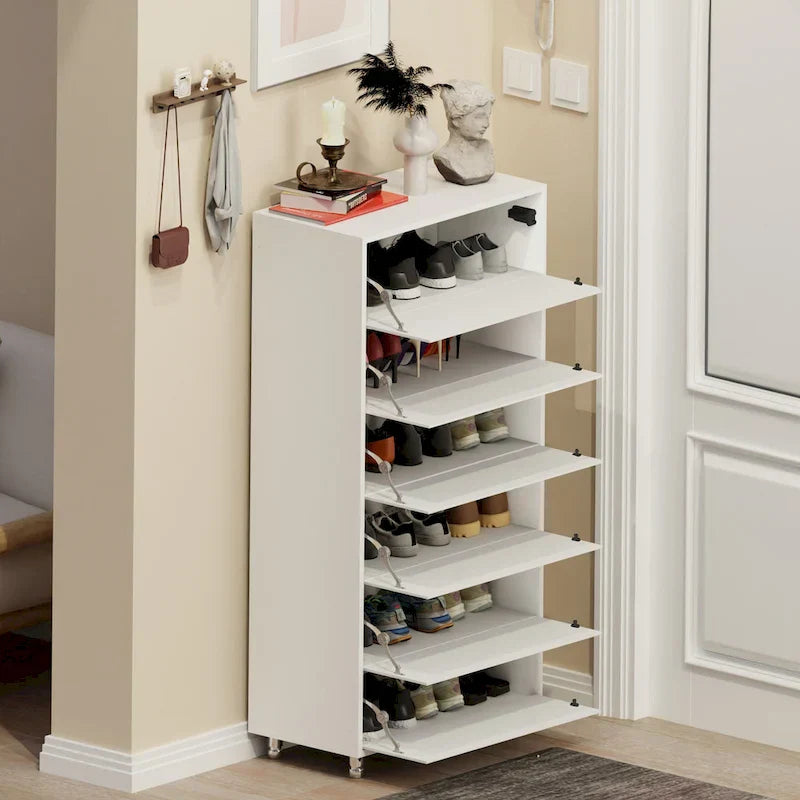 Mirror Shoe Cabinet With 6 Flip Drawers,Shoe Rack Organizer Store Ample Shoes,4 Metal Legs,Hand-Touch Flip-Out Door - image 3
