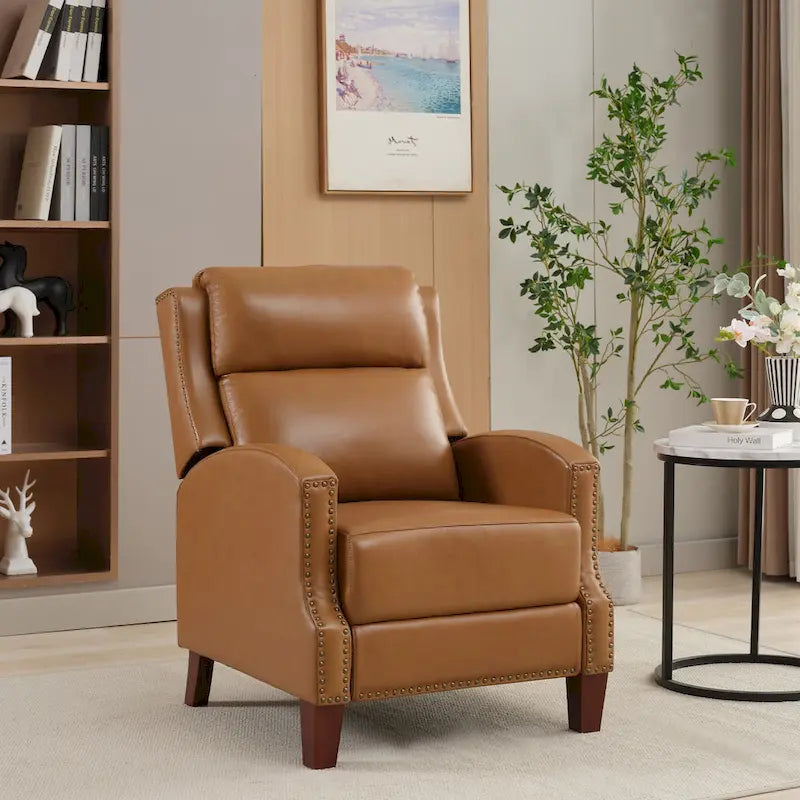 Authentic Leather Pushback Recliner with Adjustable Seat Back and Sturdy Wooden Legs - image 1