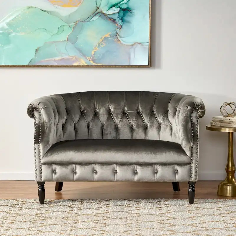 Milani Velvet Tufted Scroll Arm Loveseat by Christopher Knight Home - image 5