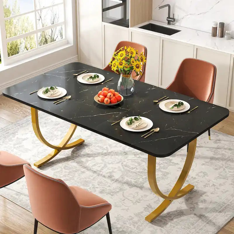 Modern 63-Inch Black Rectangular Dining Table for 4 to 6 People - image 3