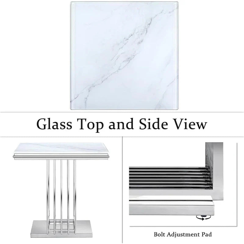 Elegant 24-Inch Square Silver and Glass End Table with Stainless Steel Base - image 6
