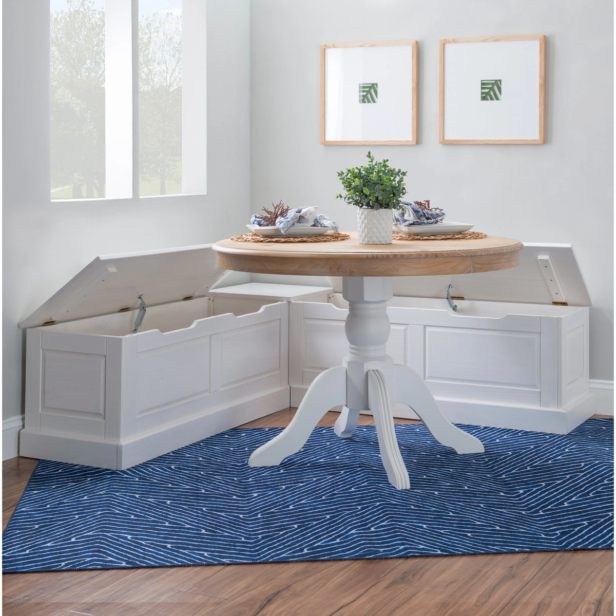 Linon Nook Bench Collection L - Shaped Wood Farmhouse Breakfast Bench with Hidden Storage, White - image 5