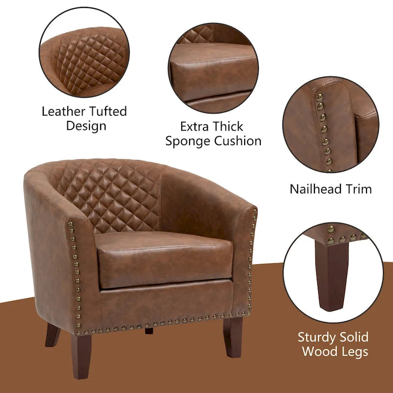 Ethan Barrel Accent Chair in PU Leather with Nailhead Detailing - image 19