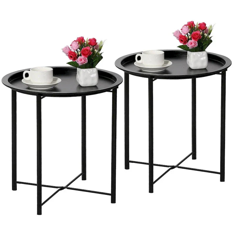 Javlergo Set of 2 Folding Round Steel TV Tray Tables - Compact Side Tables, No Assembly Needed - Dimensions: 18.5 x 18.5 x 19.7 in - image 4