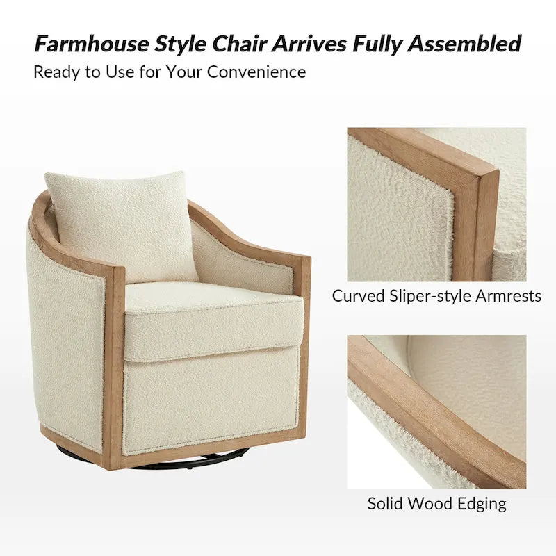 Oswald Jess Farmhouse Solid Wood Swivel Barrel Chair with Toss Pillows by HULALA HOME - image 7