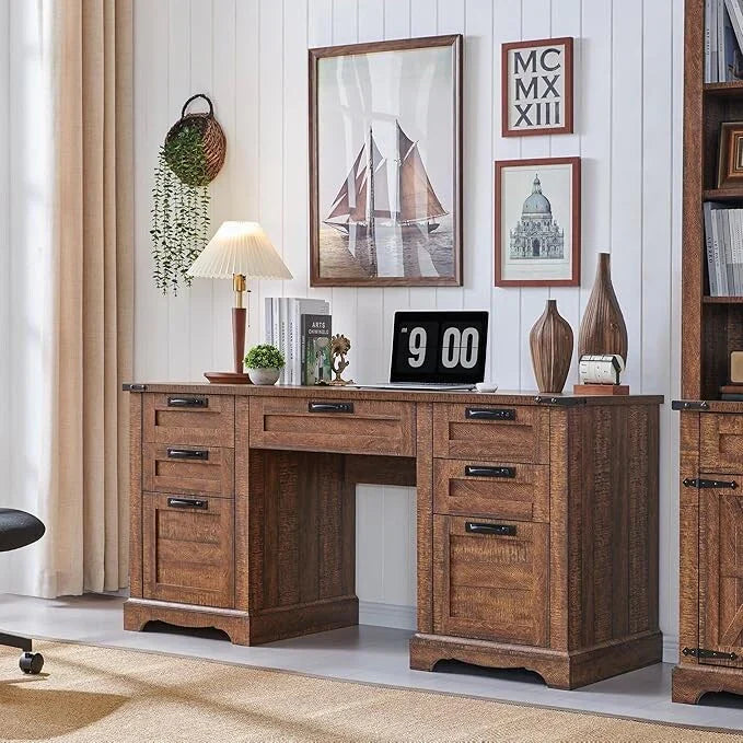 60 Farmhouse Executive Desk, Wood Home Office Desk, Computer Desk - image 20