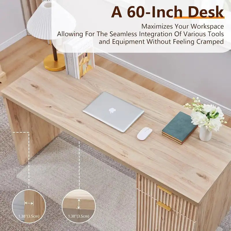 60-Inch Contemporary Executive Desk - Wooden Home Office & Fluted Computer Desk - image 7