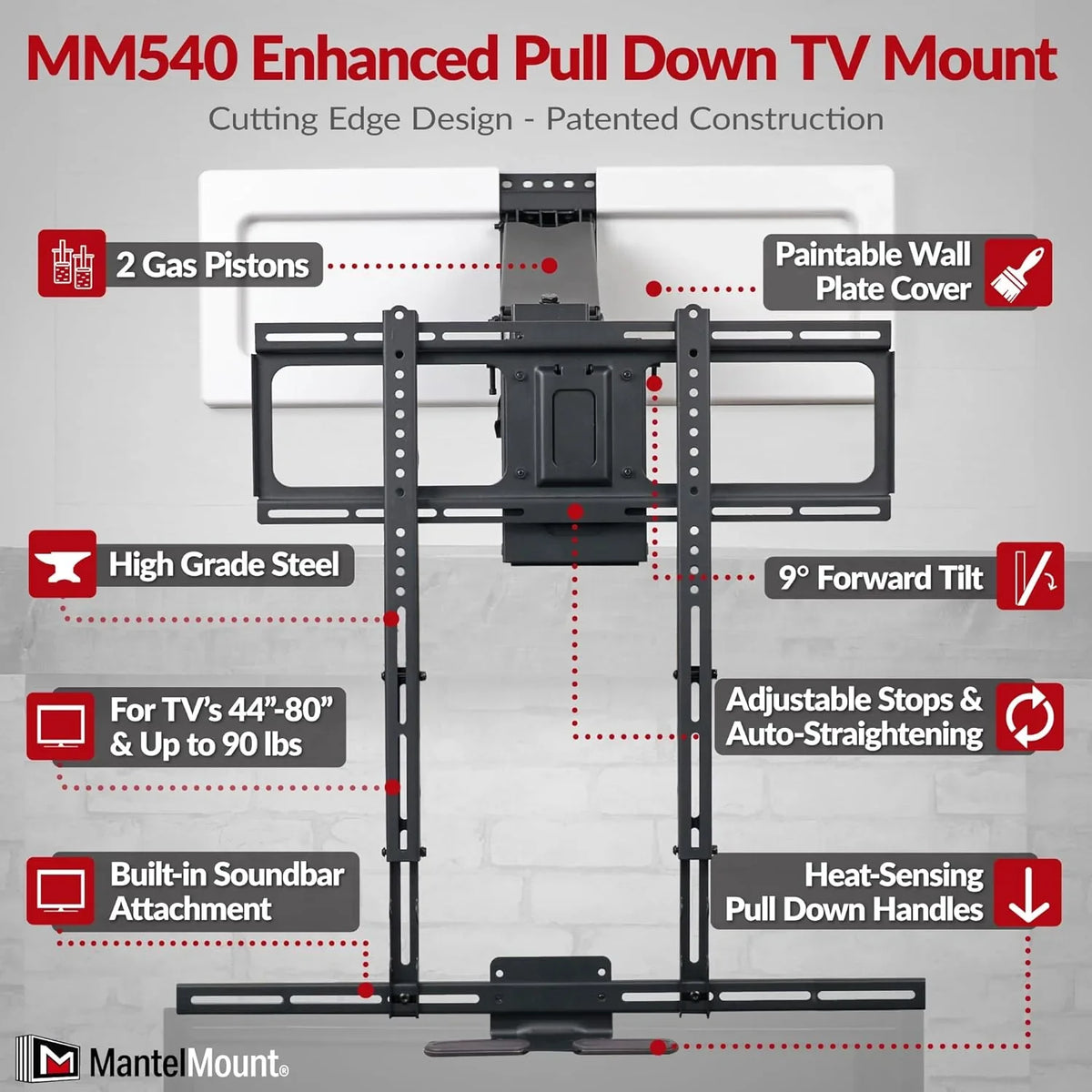 MantelMount MM540 Fireplace TV Mount, 40–80", Auto-Straightening - image 3