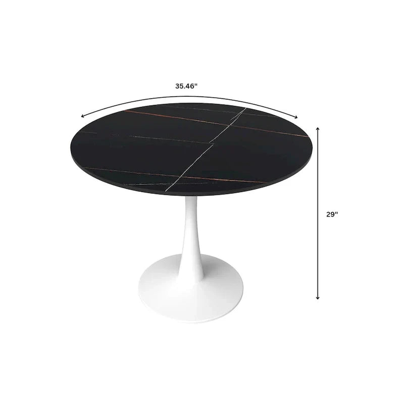 Bristol 35-Inch Round Dining Table for 4 with Sintered Stone Top and White Stainless Steel Pedestal Base - image 12