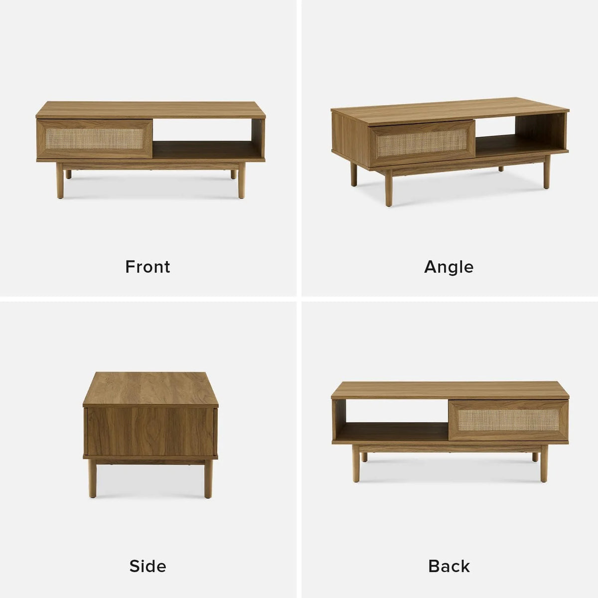 Mopio Ensley Mid Century Modern Rectangle Coffee Table with Dual Storage Shelf, Wood Slat Sliding Door, & Rounded Edge Protection for Living Room, Walnut Grain - image 30