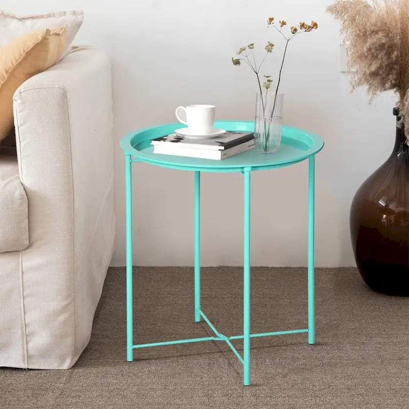 Javlergo Set of 2 Folding Round Steel TV Tray Tables - Compact Side Tables, No Assembly Needed - Dimensions: 18.5 x 18.5 x 19.7 in - image 33