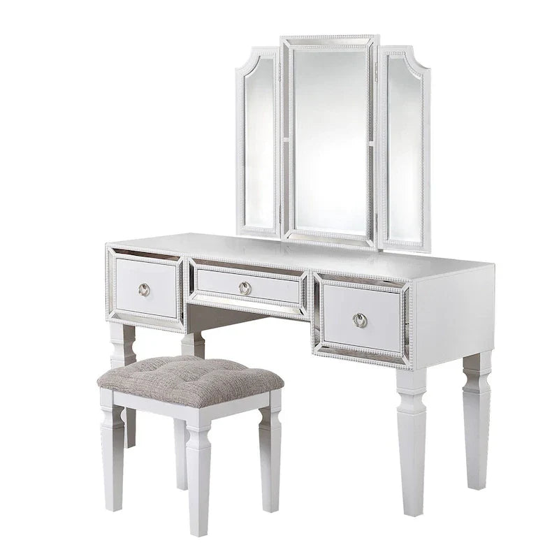 Fabric and Wood Vanity Set with Matching Stool - image 8
