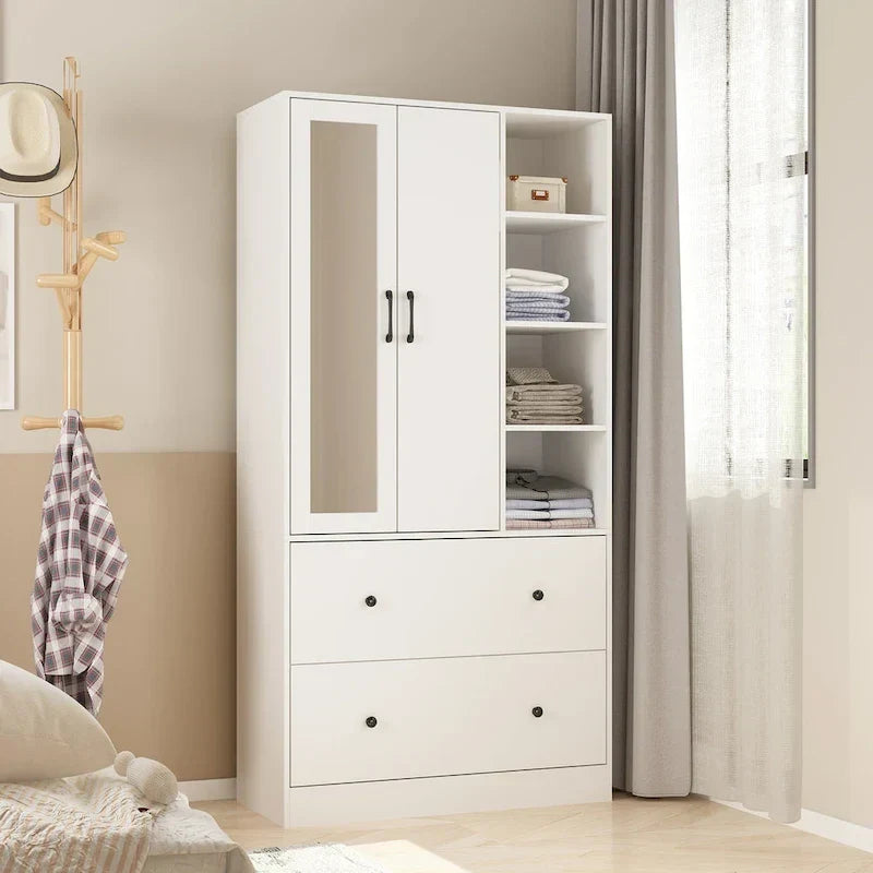 Modern Wardrobe Armoire with Mirror Door Drawers and Shelves - image 3