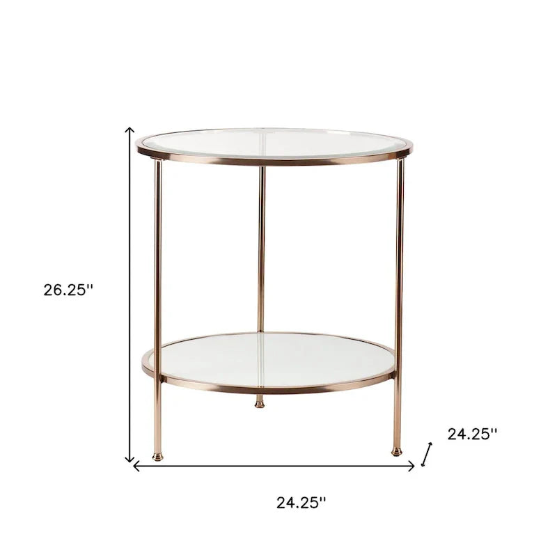 HomeRoots 26-Inch Gold Glass and Iron Round End Table with Shelf - Dimensions: 24.25 x 24.25 x 26.25 Inches - image 5