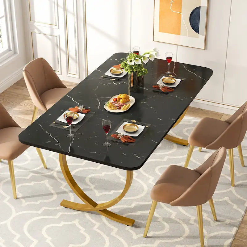 Modern 63-Inch Black Rectangular Dining Table for 4 to 6 People - image 4