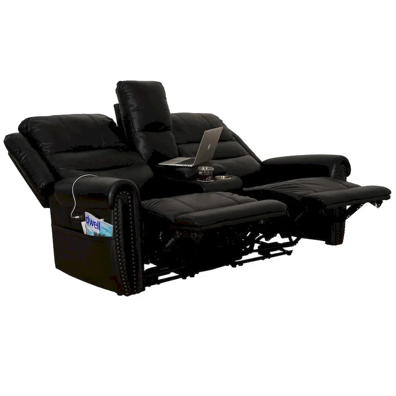 Authentic Leather Black Power Recliner Sofa Set: Loveseat and Recliner with Adjustable Headrest and Extendable Footrest - image 28