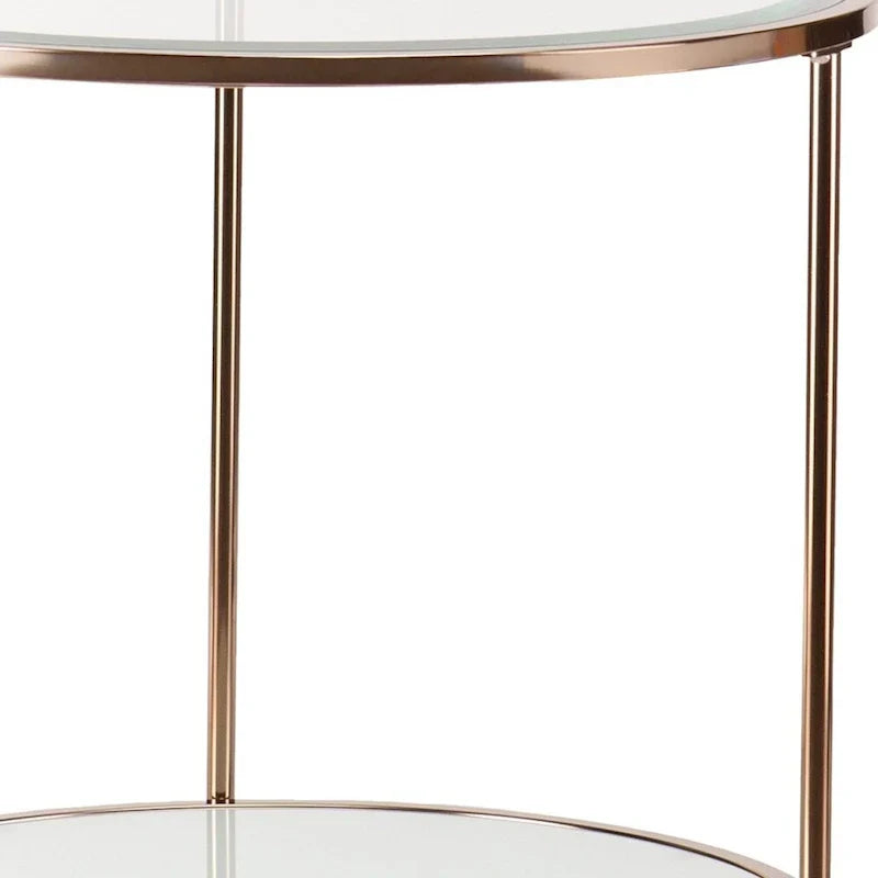 HomeRoots 26-Inch Gold Glass and Iron Round End Table with Shelf - Dimensions: 24.25 x 24.25 x 26.25 Inches - image 4