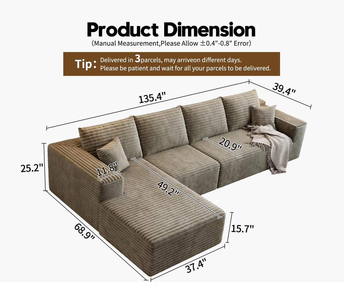 107.5" Cloud Modular Sectional Sofa Couch with L-Shape Chaise,Modern Minimalist Upholstered Couches for Living Room Bedroom,Deep Seat Corner Couch .No Assembly Required (Black,Left Facing Chaise) - image 29
