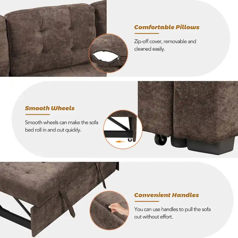 Roomfitters L-Shaped Pull-Out Sofa Bed with Wheels, USB Ports, and Power Outlets – Versatile Sleeper Sofa for Ultimate Living Room Comfort - image 8